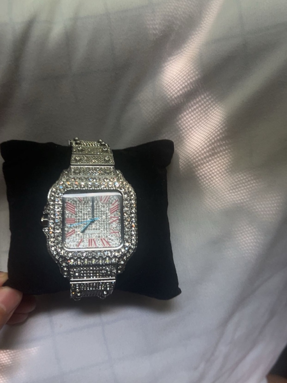 Silver Crystal-Embellished Square Dial Watch